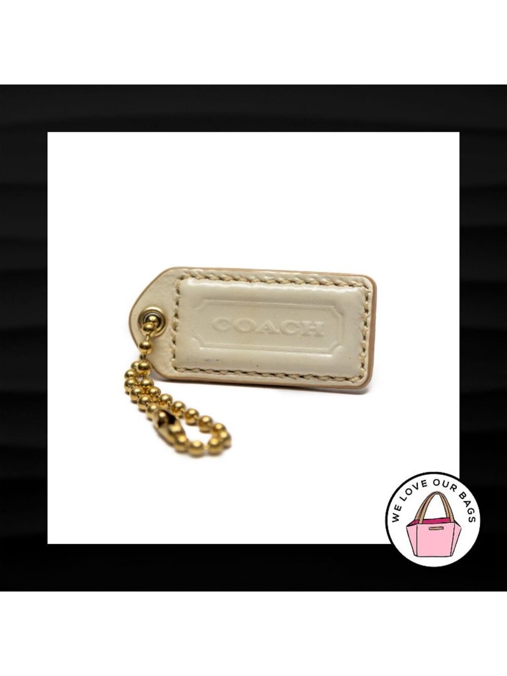 2" Med COACH WHITE IVORY PATENT LEATHER BRASS FOB